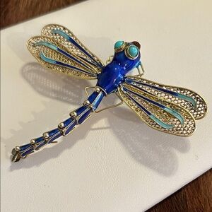 Blue and Gold Dragonfly Brooch